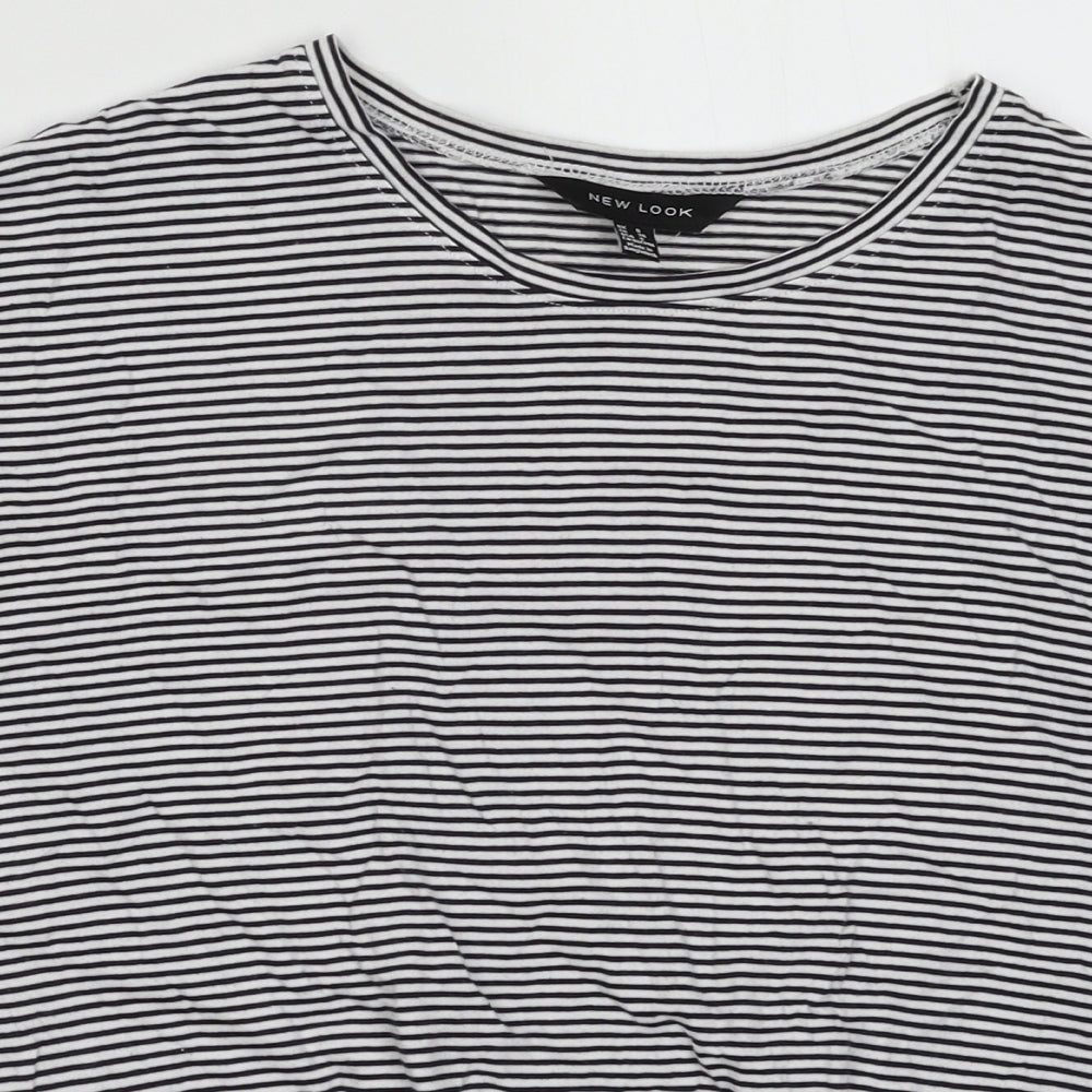New Look Womens Black Striped Cotton Basic T-Shirt Size 8 Crew Neck - Tie