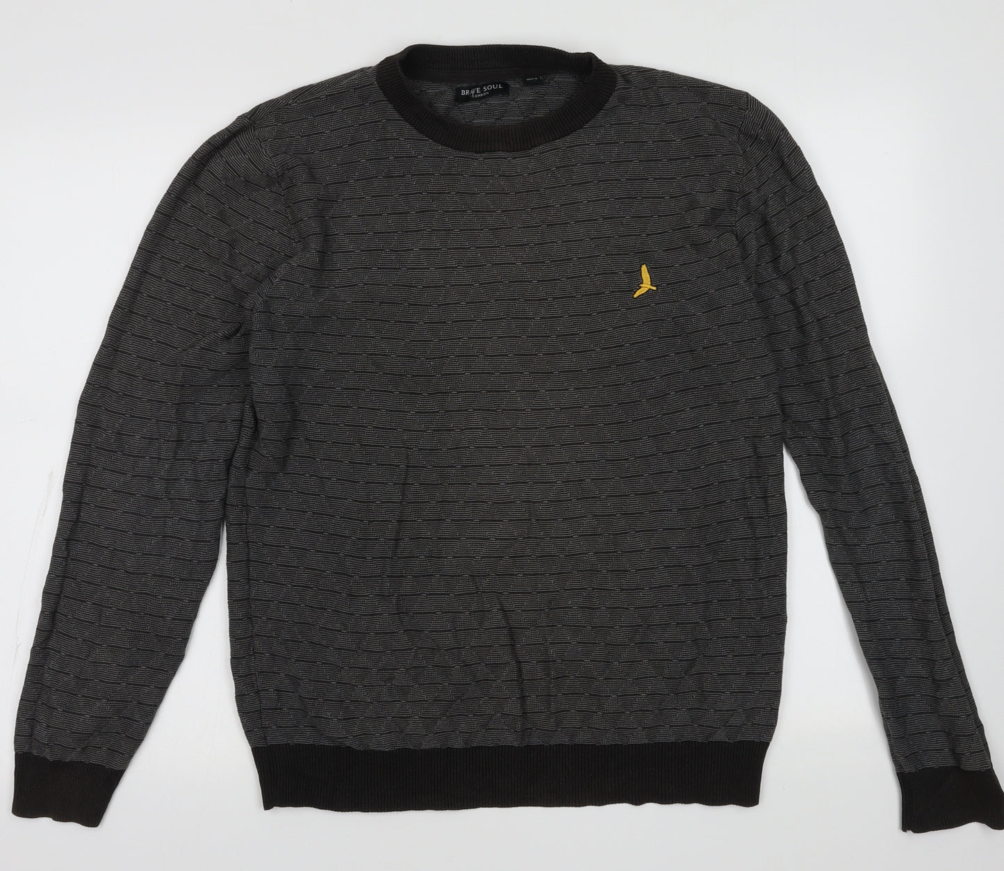 Brave Soul Mens Grey Argyle/Diamond Cotton Pullover Sweatshirt Size L