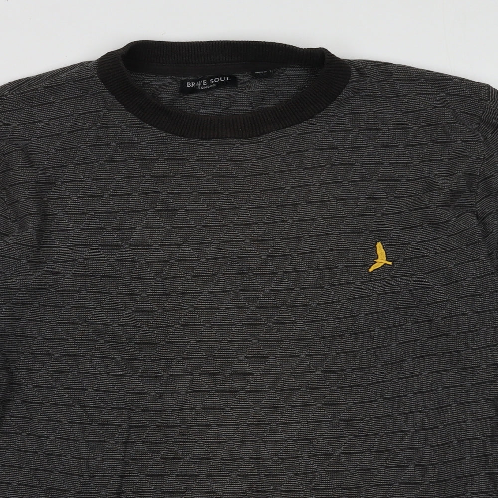 Brave Soul Mens Grey Argyle/Diamond Cotton Pullover Sweatshirt Size L