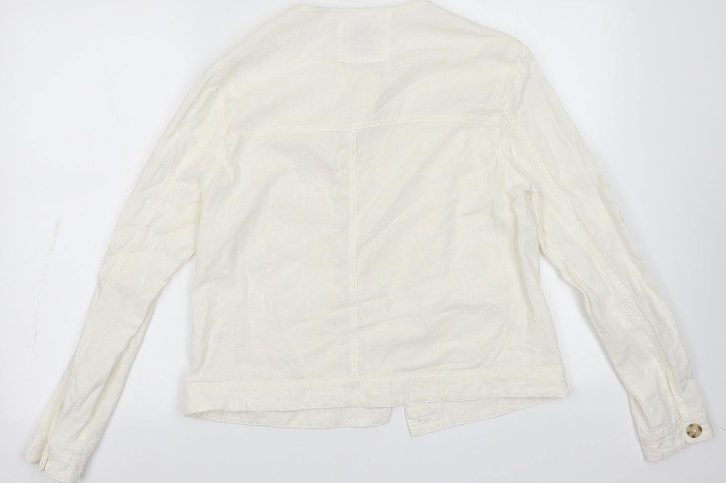 sainsburys Womens White  Linen Basic Button-Up Size 12 Crew Neck