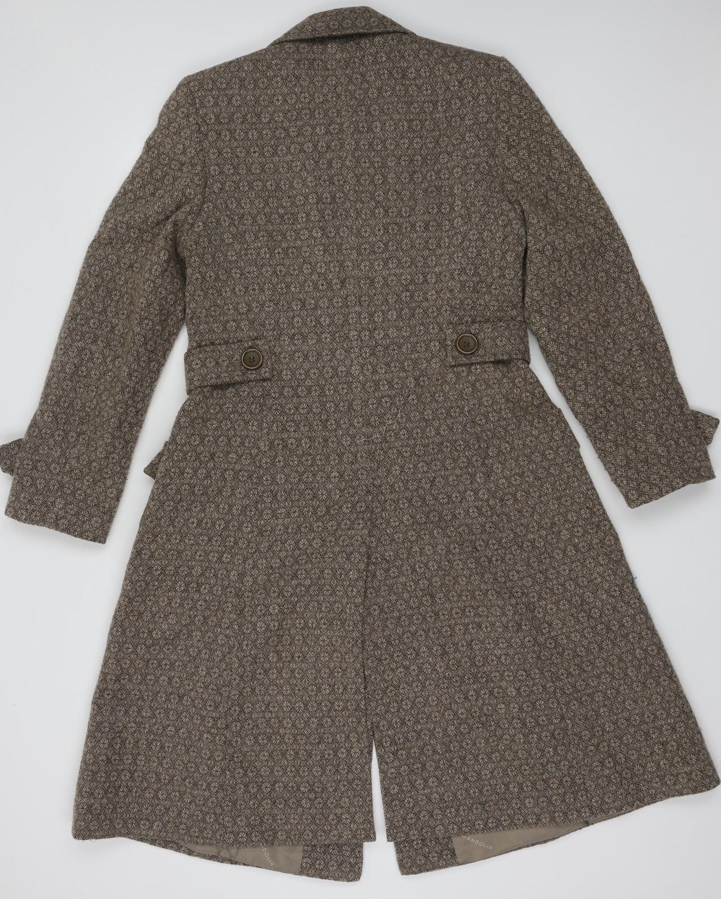 Mandolin Womens Brown Geometric  Overcoat Coat Size 8  Button
