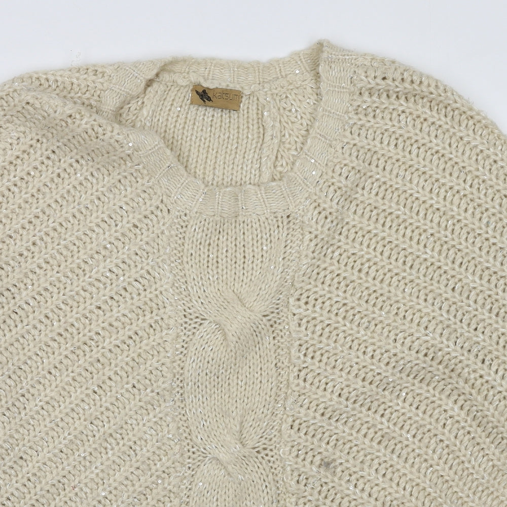 Katsumi Womens White Crew Neck Argyle/Diamond Polyester Cardigan Jumper One Size
