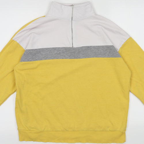 New Look Womens Yellow Striped Cotton Pullover Sweatshirt Size 12  Zip