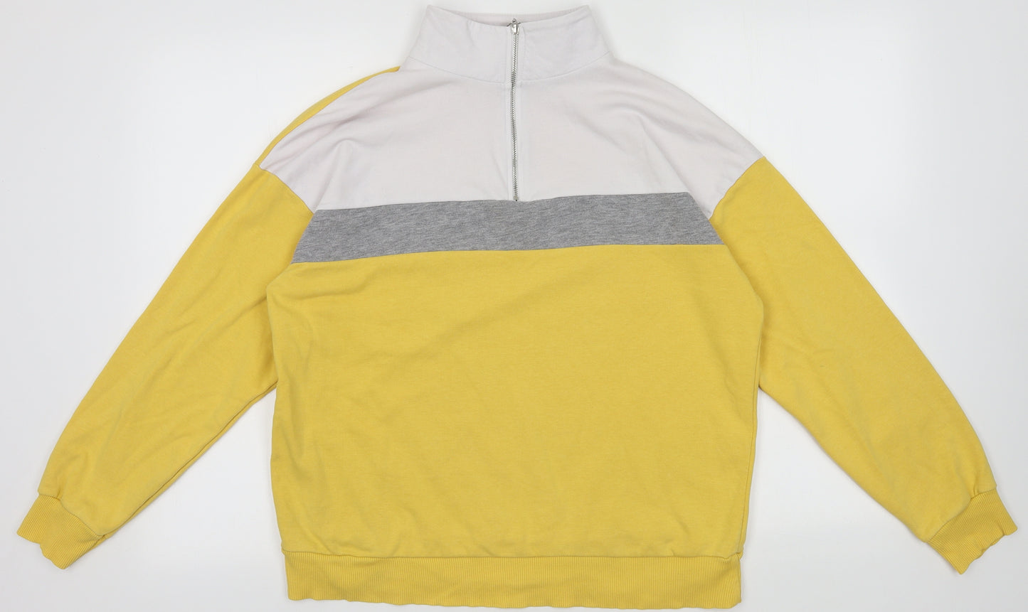 New Look Womens Yellow Striped Cotton Pullover Sweatshirt Size 12  Zip