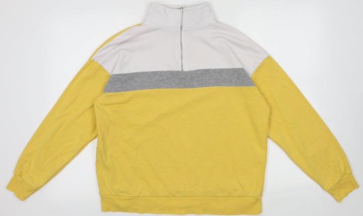 New Look Womens Yellow Striped Cotton Pullover Sweatshirt Size 12  Zip