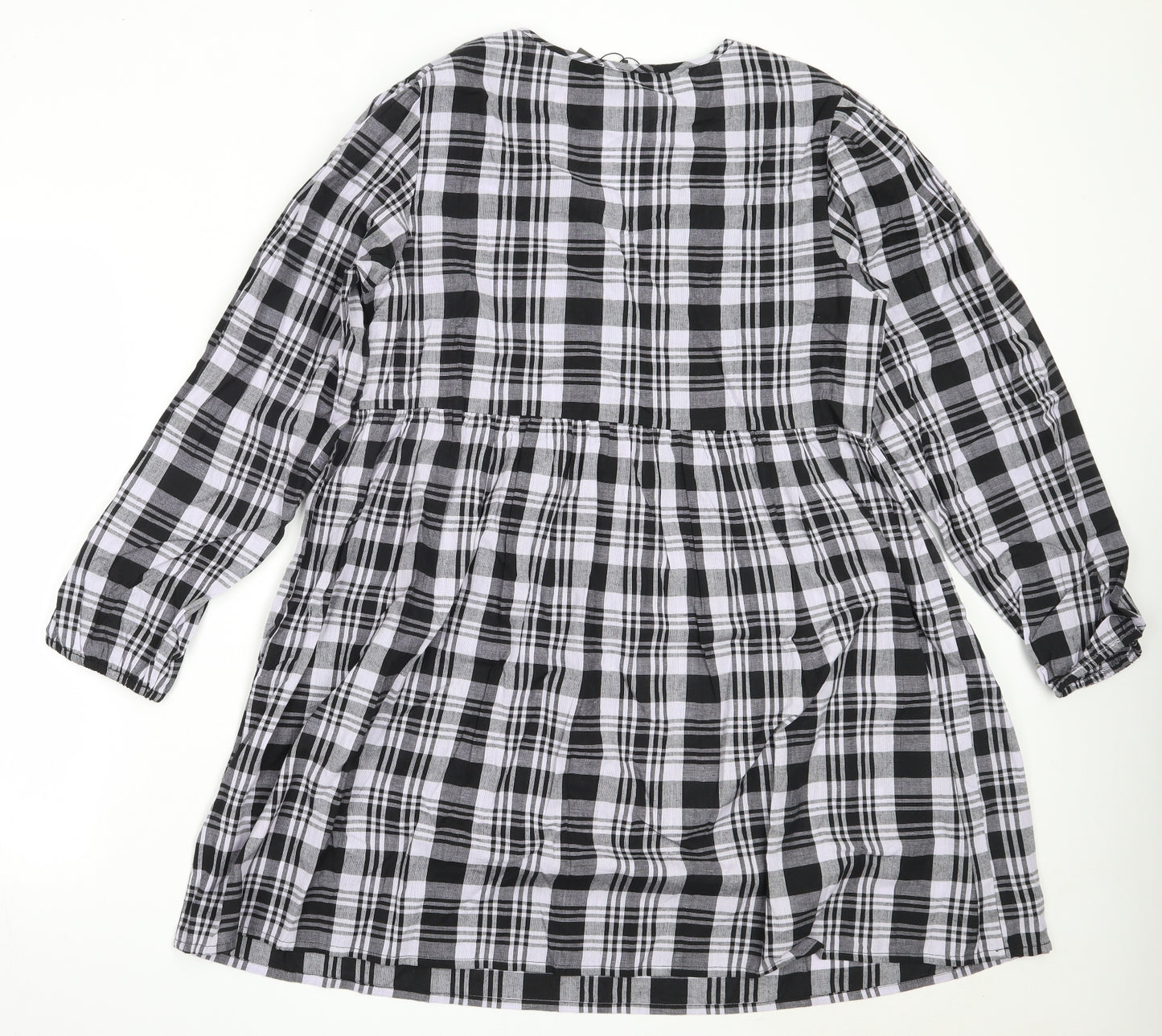 Wednesday's Girl Womens Black Check Cotton Fit & Flare  Size L  V-Neck