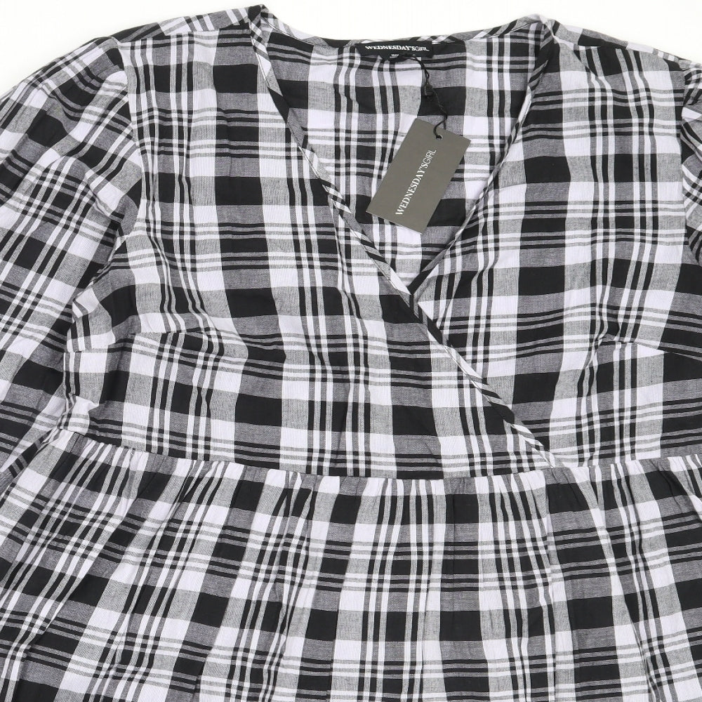 Wednesday's Girl Womens Black Check Cotton Fit & Flare  Size L  V-Neck