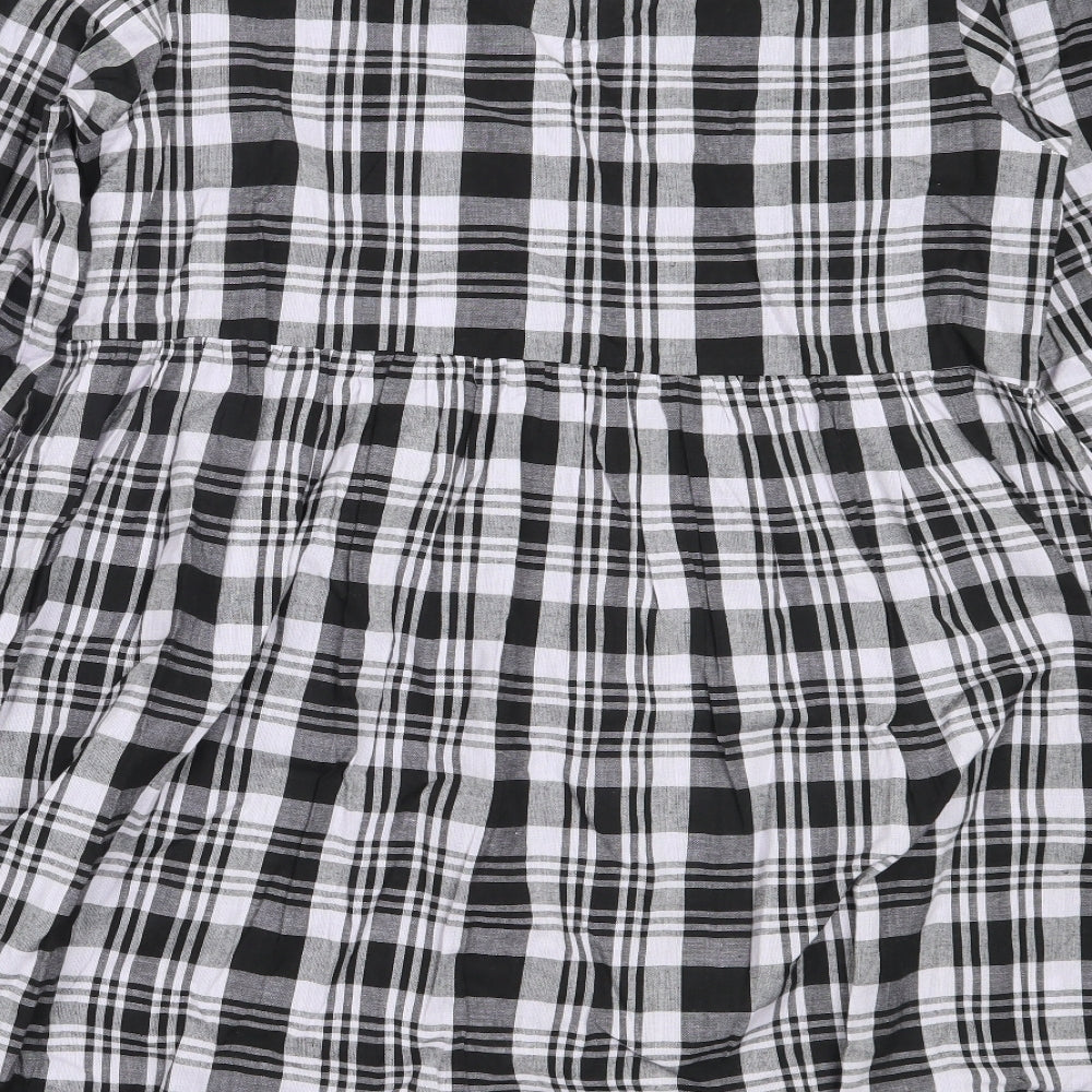 Wednesday's Girl Womens Black Check Cotton Fit & Flare  Size L  V-Neck