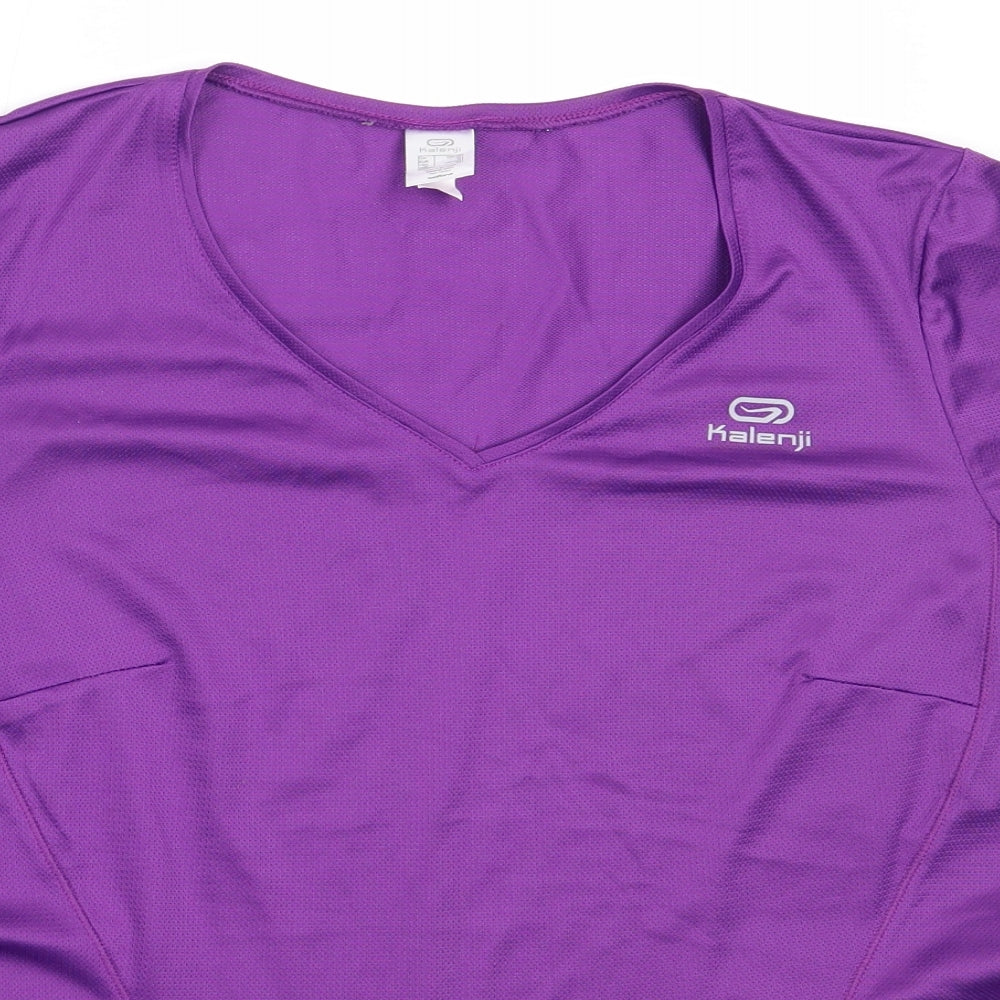 Kalenji Womens Purple  Polyester Basic T-Shirt Size 44 V-Neck