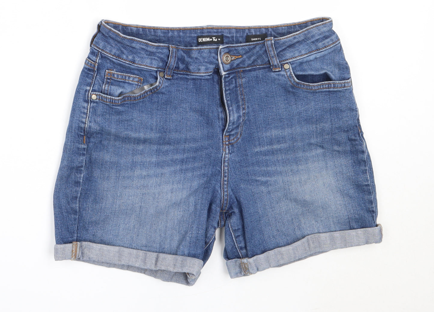 TU Womens Blue  Cotton Hot Pants Shorts Size 12  Regular