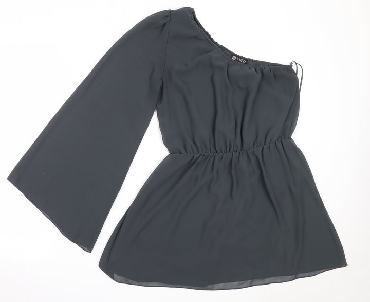 Tsega Womens Green  Polyester Basic Blouse Size 12 One Shoulder