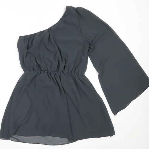 Tsega Womens Green  Polyester Basic Blouse Size 12 One Shoulder