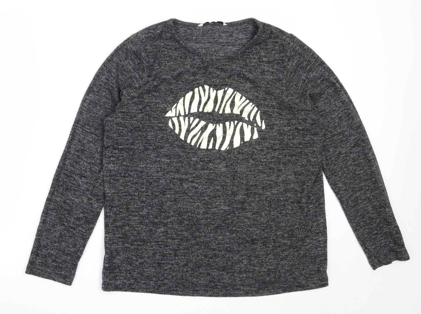 TU Womens Grey Round Neck  Polyester Pullover Jumper Size 12