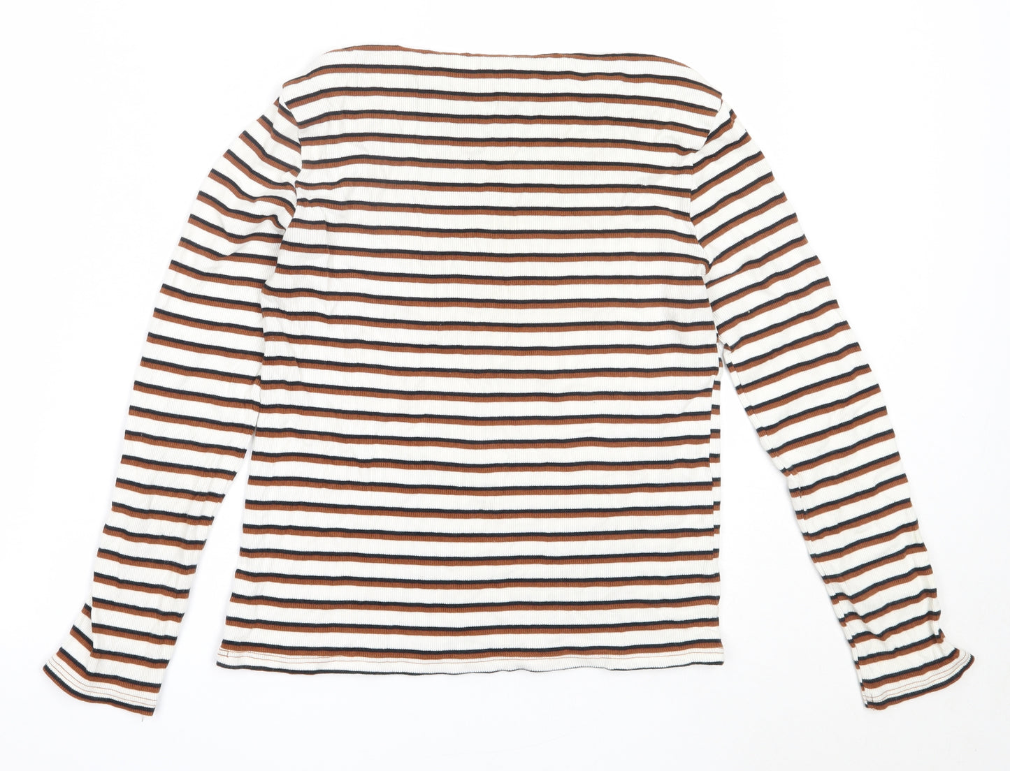 River Island Womens Ivory Striped Polyester Basic T-Shirt Size 12 Round Neck