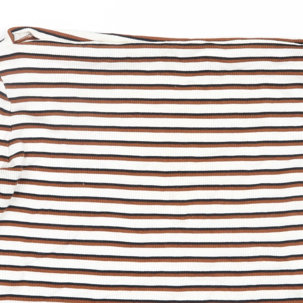 River Island Womens Ivory Striped Polyester Basic T-Shirt Size 12 Round Neck