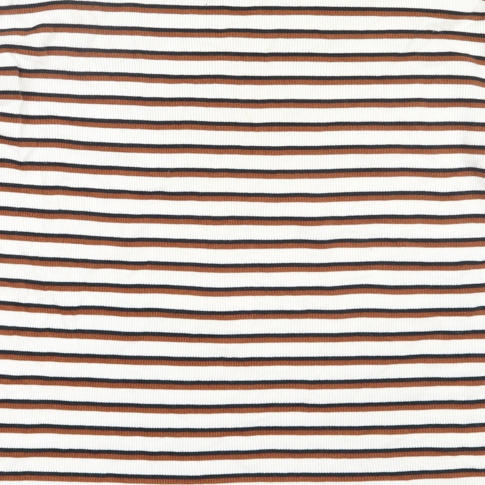 River Island Womens Ivory Striped Polyester Basic T-Shirt Size 12 Round Neck