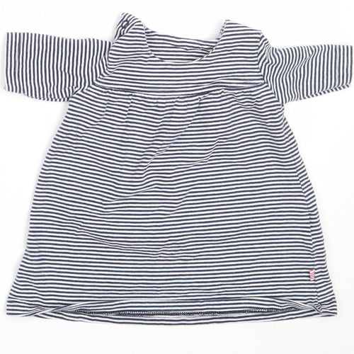 Marks and Spencer Girls Blue Striped Cotton Fit & Flare  Size 0-3 Months  Round Neck