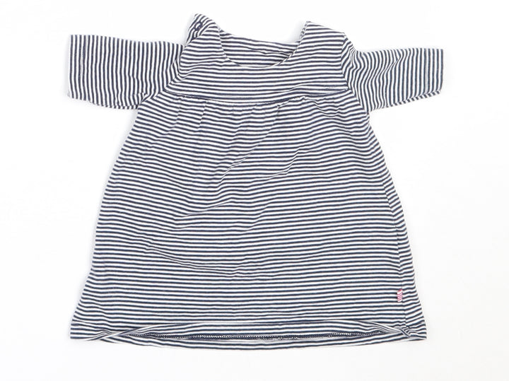 Marks and Spencer Girls Blue Striped Cotton Fit & Flare Size 0-3 Months Round Neck