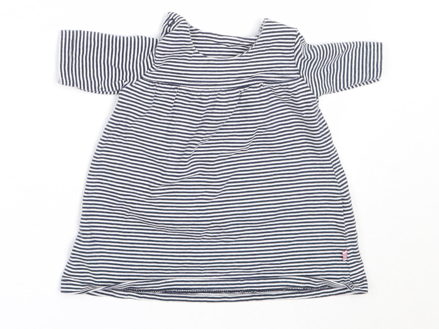 Marks and Spencer Girls Blue Striped Cotton Fit & Flare  Size 0-3 Months  Round Neck