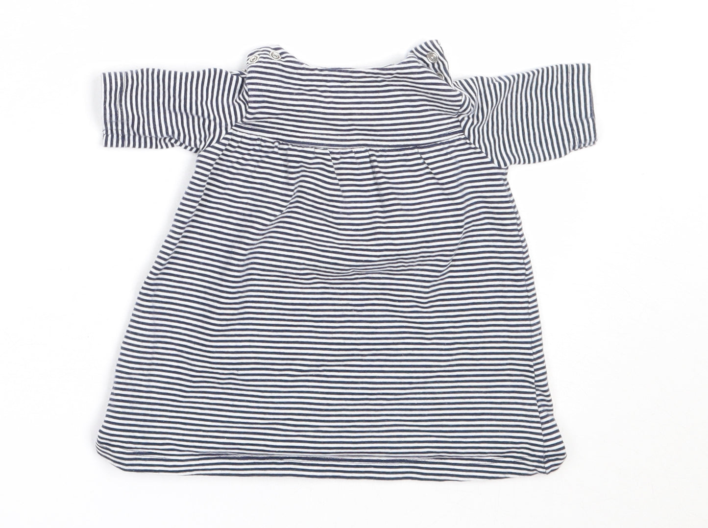 Marks and Spencer Girls Blue Striped Cotton Fit & Flare  Size 0-3 Months  Round Neck