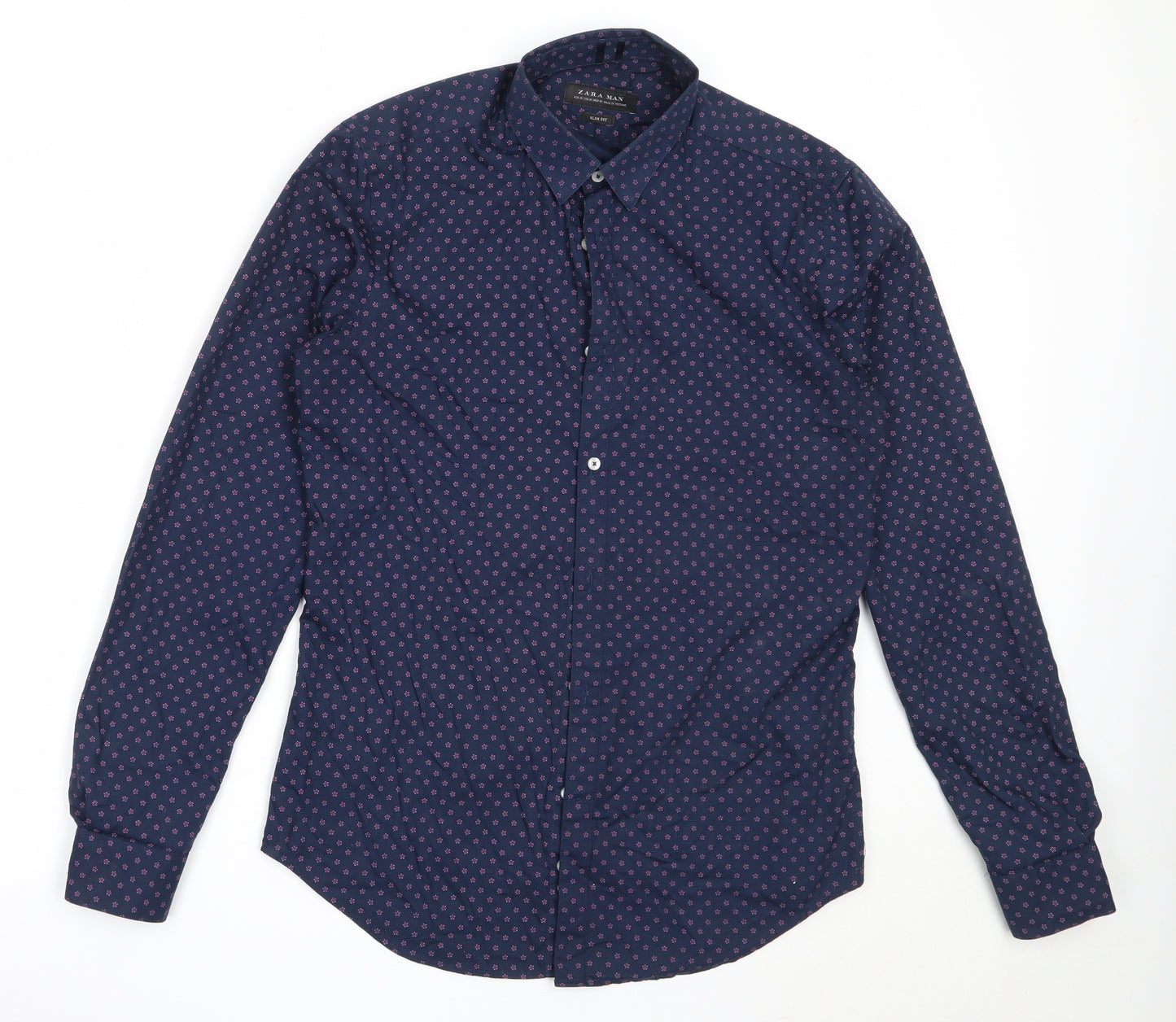 Zara Mens Blue  Cotton  Button-Up Size M Collared