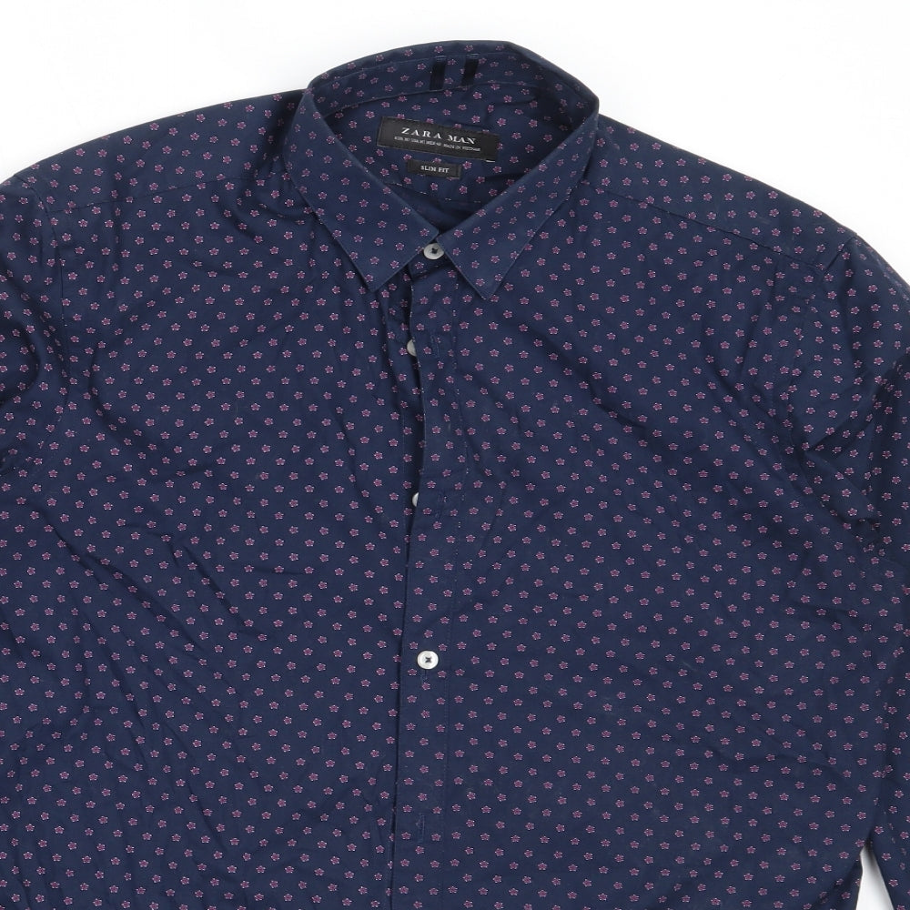 Zara Mens Blue  Cotton  Button-Up Size M Collared