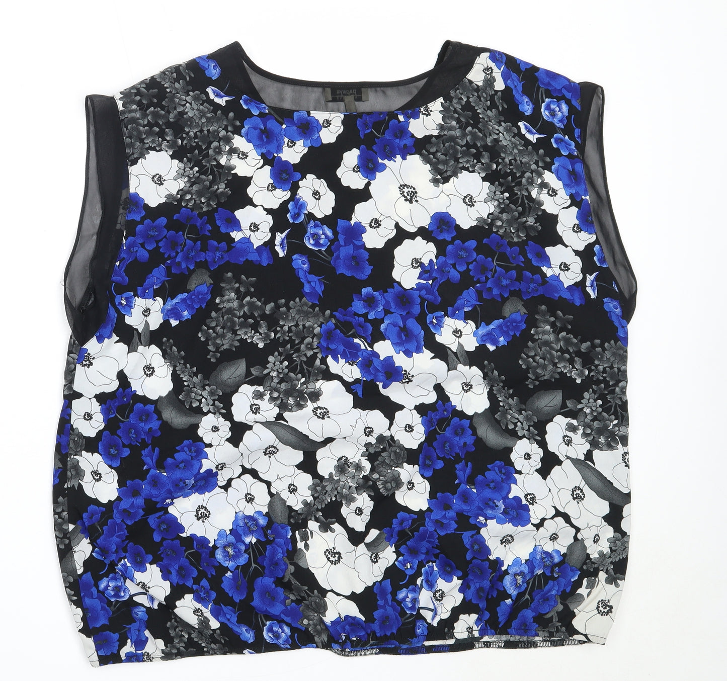 Papaya Womens Black Floral Polyester Basic Blouse Size 20 Round Neck