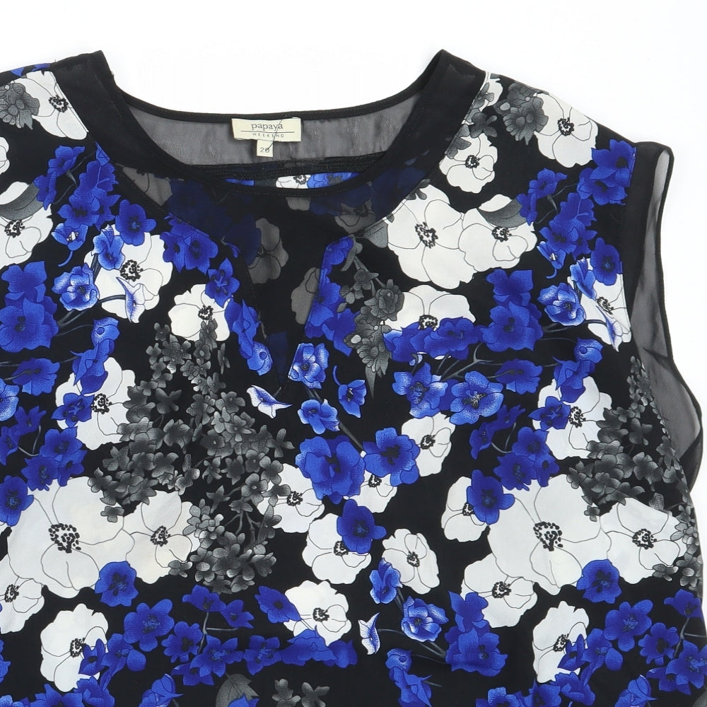 Papaya Womens Black Floral Polyester Basic Blouse Size 20 Round Neck