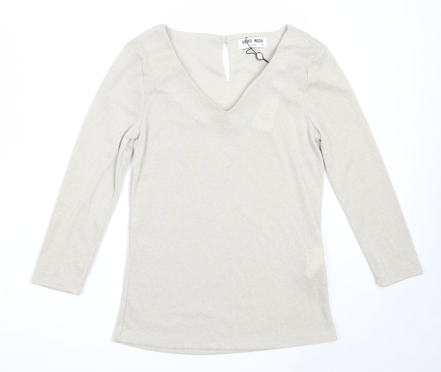 Vera Moda Womens Beige V-Neck  Polyester Pullover Jumper Size M