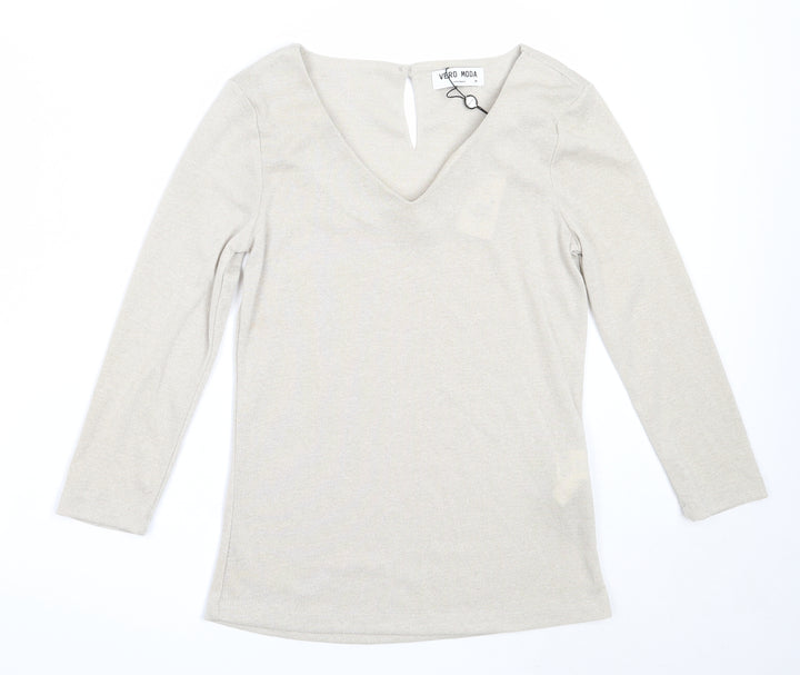 Vera Moda Womens Beige V-Neck  Polyester Pullover Jumper Size M
