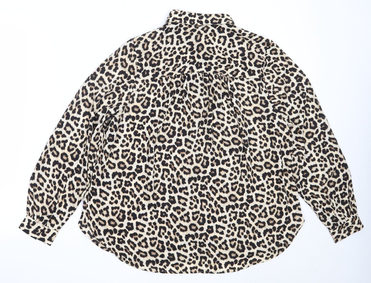 H&M Womens Beige Animal Print Polyester Basic Blouse Size M Collared