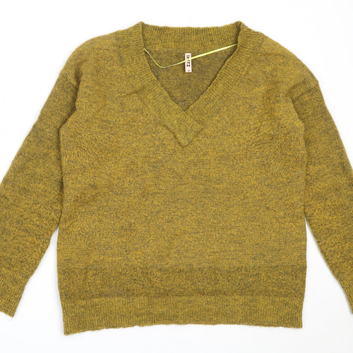 Imitz Womens Green V-Neck  Acrylic Pullover Jumper Size M