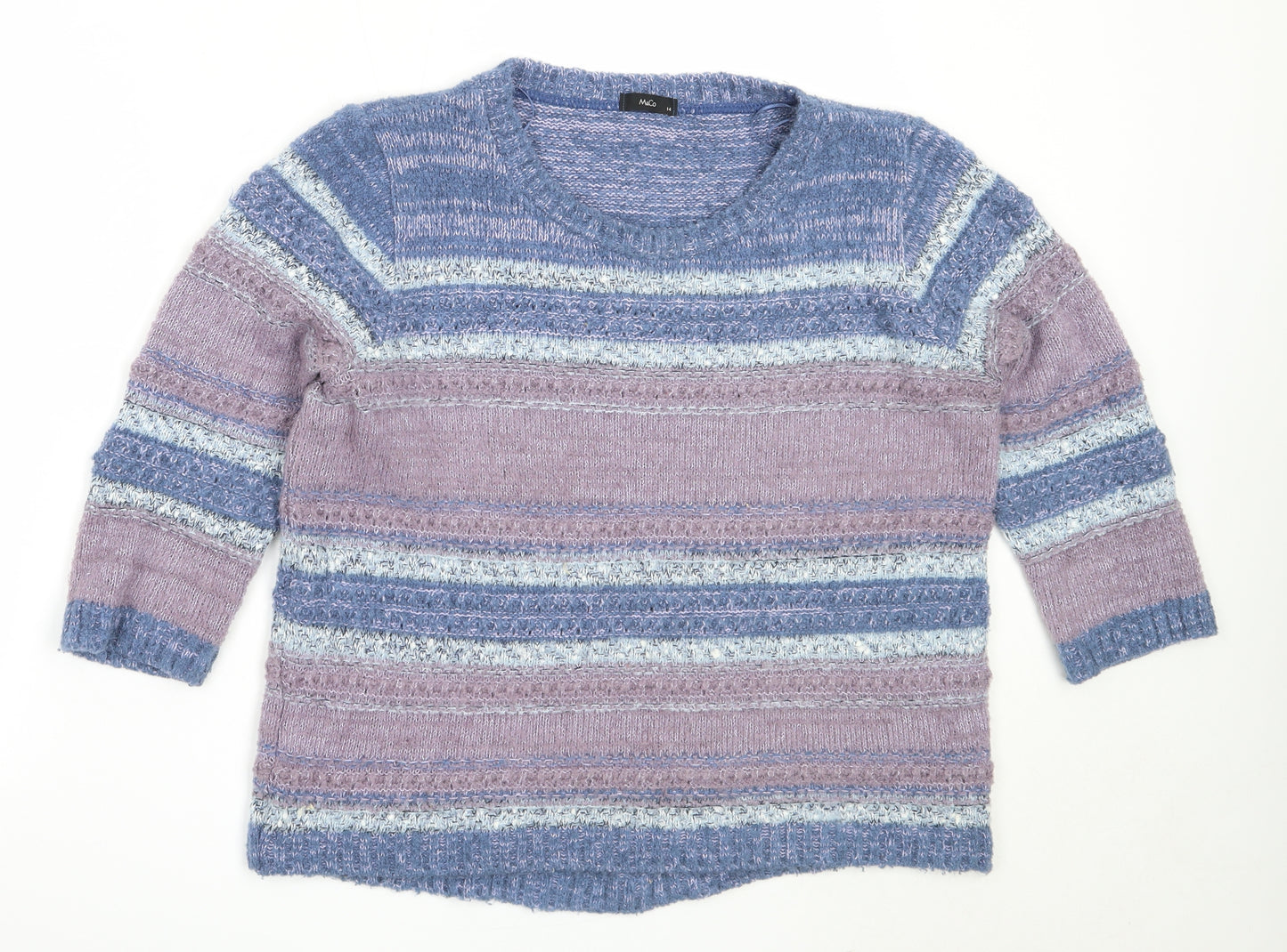 M&Co Womens Blue Round Neck  Acrylic Pullover Jumper Size 14