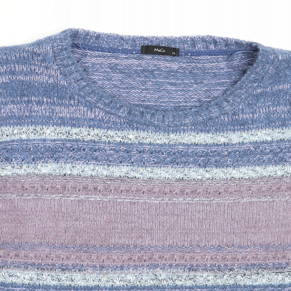 M&Co Womens Blue Round Neck  Acrylic Pullover Jumper Size 14