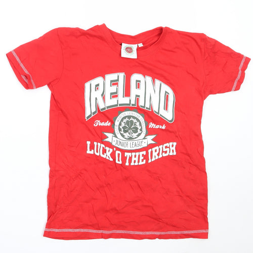 Preworn Boys Red  Cotton Basic T-Shirt Size 11-12 Years Round Neck  - ireland