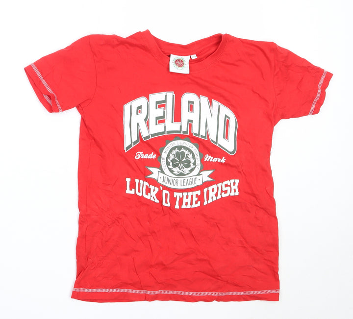 Preworn Boys Red Cotton Basic T-Shirt Size 11-12 Years Round Neck - ireland