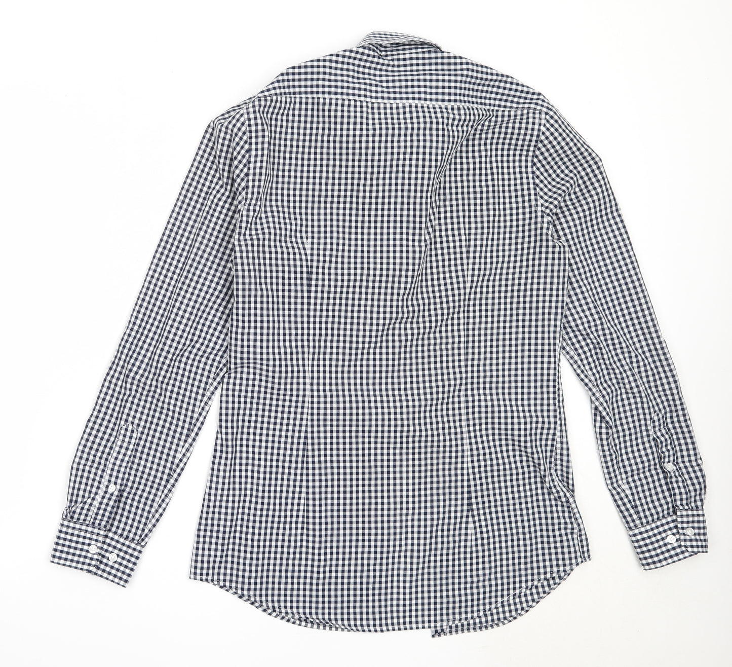 H&M Mens Blue Check Polyester  Button-Up Size S Collared