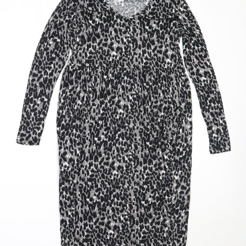 Studio Womens Black Animal Print Viscose Fit & Flare  Size 8  V-Neck