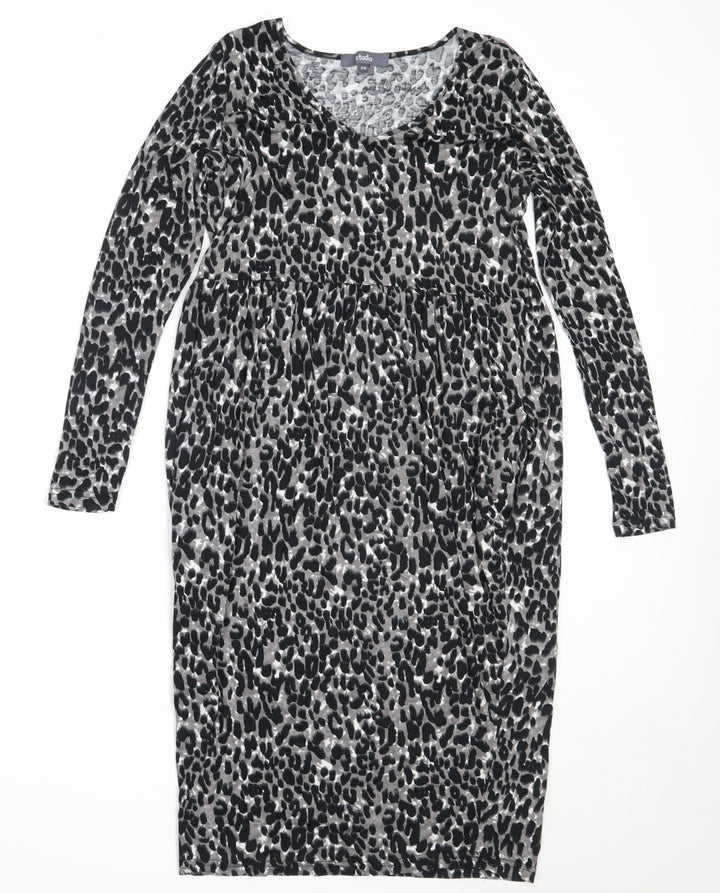 Studio Womens Black Animal Print Viscose Fit & Flare  Size 8  V-Neck
