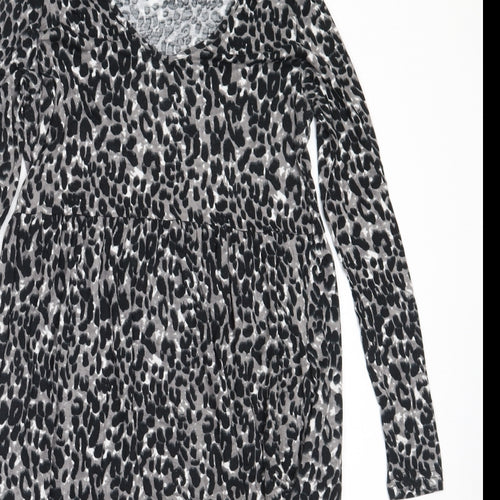 Studio Womens Black Animal Print Viscose Fit & Flare  Size 8  V-Neck