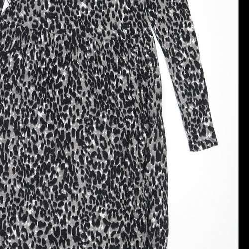 Studio Womens Black Animal Print Viscose Fit & Flare  Size 8  V-Neck