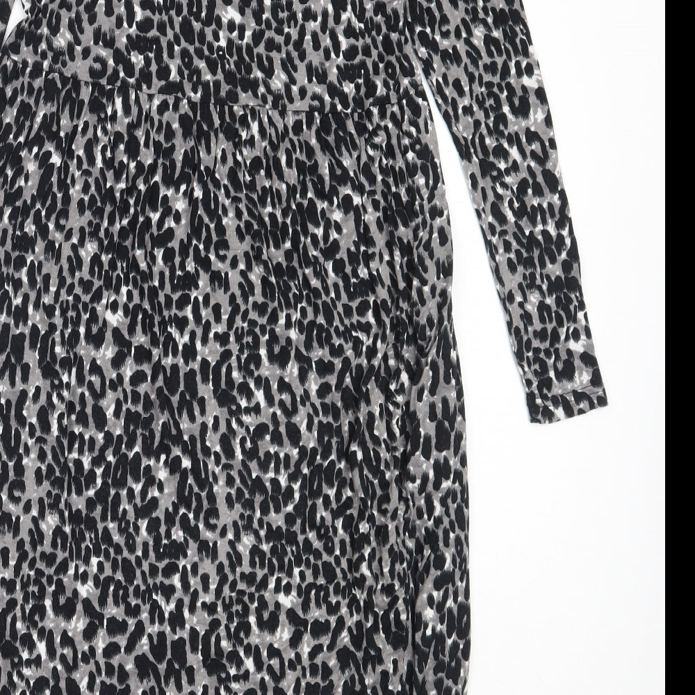 Studio Womens Black Animal Print Viscose Fit & Flare  Size 8  V-Neck