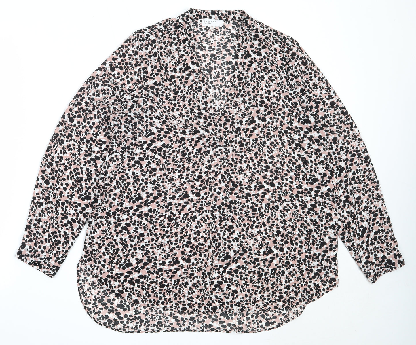 Papaya Womens Pink Animal Print Polyester Basic Blouse Size 12 V-Neck