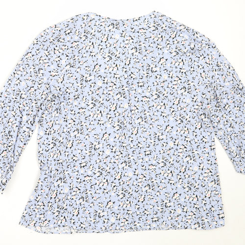 Papaya Womens Blue Floral Viscose Basic Blouse Size 12 V-Neck