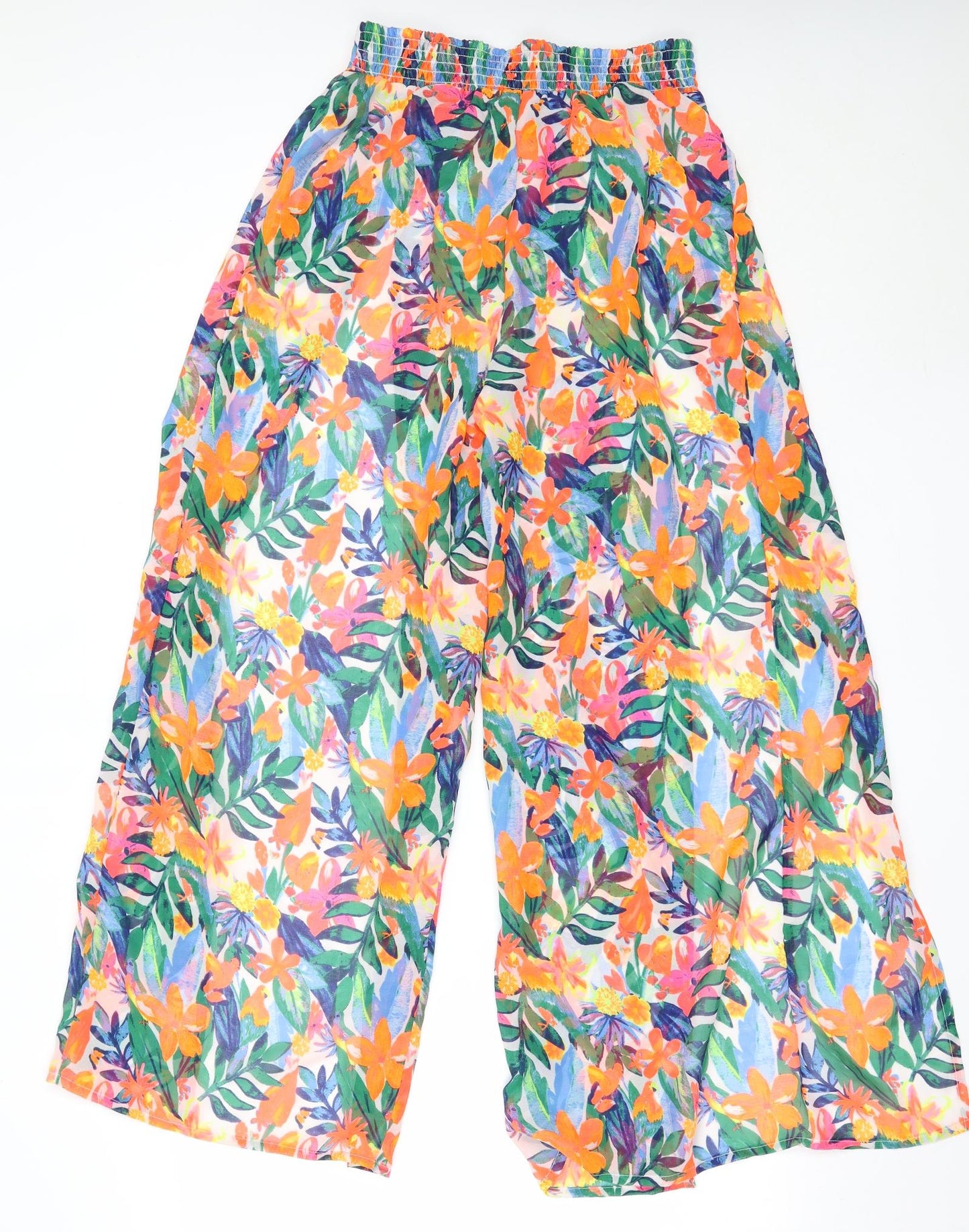 Primark Womens Orange Floral Polyester Trousers  Size XS L29 in Regular
