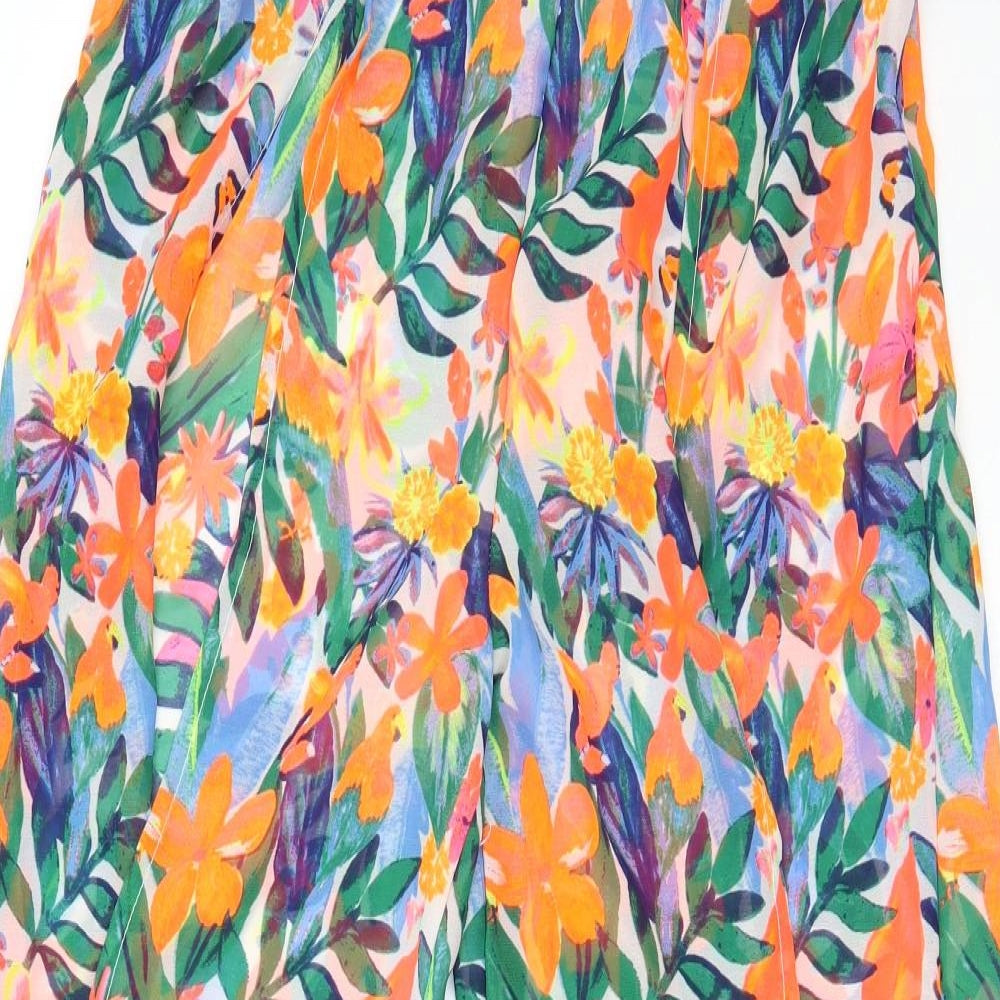 Primark Womens Orange Floral Polyester Trousers  Size XS L29 in Regular