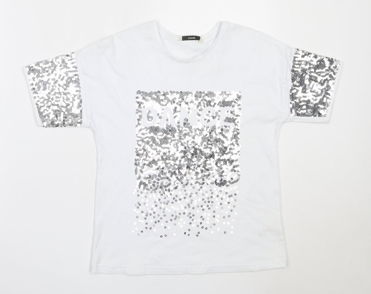 George Girls White  Cotton Basic T-Shirt Size 9-10 Years Round Neck