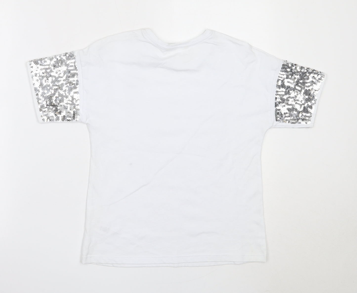 George Girls White  Cotton Basic T-Shirt Size 9-10 Years Round Neck