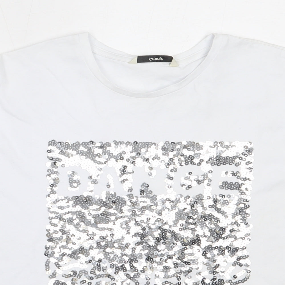 George Girls White  Cotton Basic T-Shirt Size 9-10 Years Round Neck