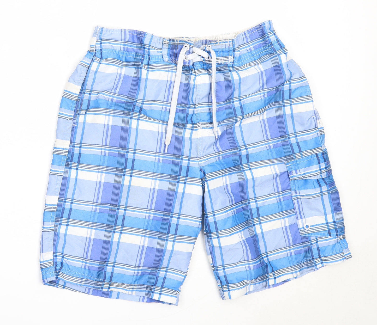 Cedar Wood State Mens Blue Check Polyester Bermuda Shorts Size M  Regular  - swim shorts